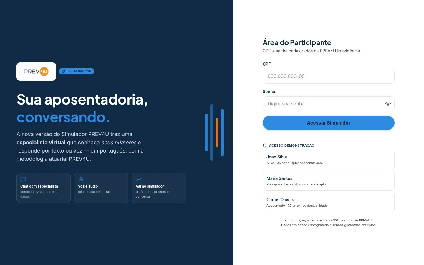 Simulador da PREV4U com especialista virtual