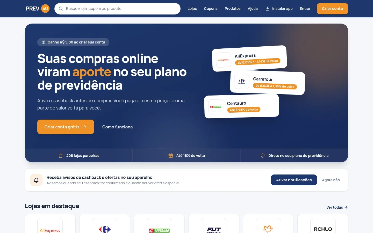 Site do clube de benefícios de uma entidade