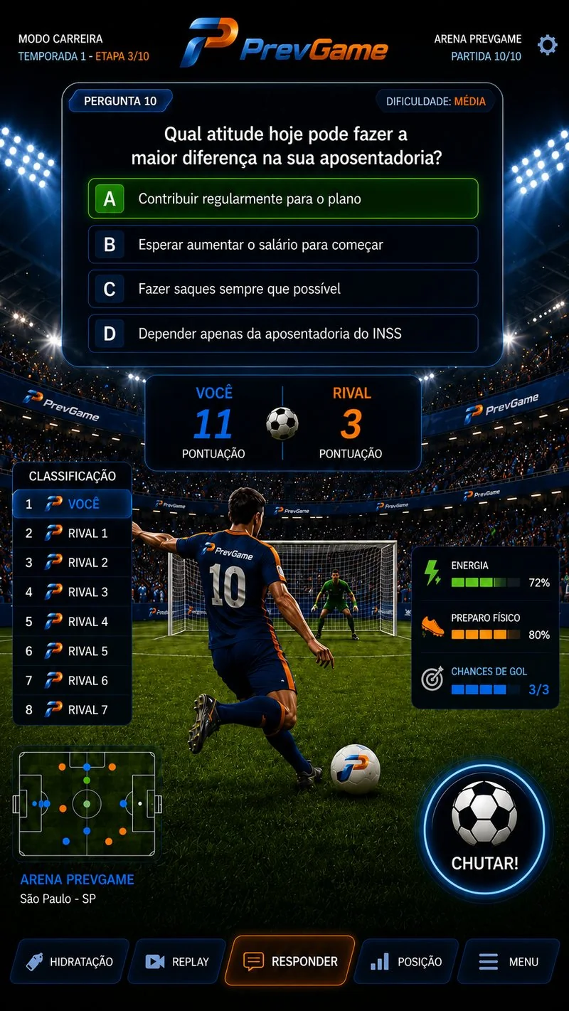 PrevGame Futebol: pergunta sobre aposentadoria antes de um chute a gol